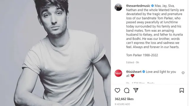 Tom Parker. (Instagram/ thewantedmusic)