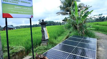 Pertamina berkolaborasi dengan Society of Renewable Energy (SRE) membangun Solar PV untuk kebutuhan di tujuh subak Desa Keliki, Ubud, Gianyar, Bali, Rabu, (31/8/2022).