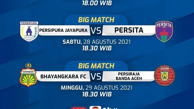 BRI Liga 1 2021/22 segera bergulir, saksikan laga perdana di hari Jumat, 27 Agustus 2021 pukul 18.00 WIB LIVE eksklusif di Indosiar, O'Channel, Vidio dan Nex Parabola.
