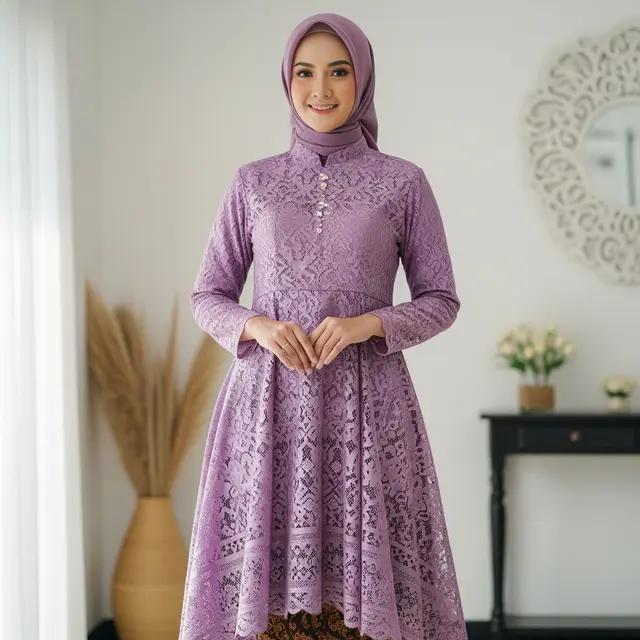 Model Gamis Brokat Etnik Warna Pastel (Gemini AI)