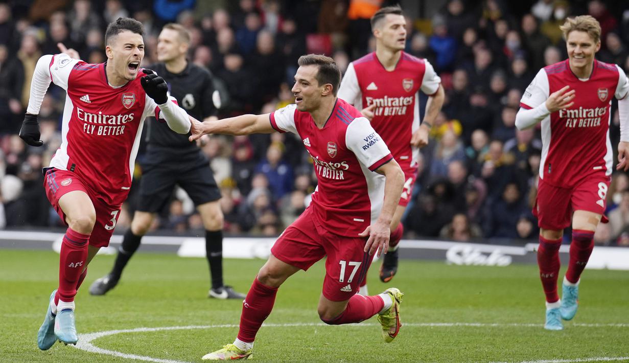 Klub asuhan Mikel Arteta ini sedang menanjak performannya dengan memenangkan empat laga terkahirnya di Liga Inggris. Arsenal juga salah satu klub terboros dalam menggaji pemain yakni mencapai 244 Juta Pounds atau Rp4,62 Triliun Per Tahun. (AP/Matt Dunham)