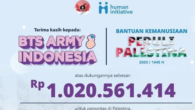 Penggemar BTS, ARMY Indonesia Sukses Galang Donasi Lebih dari Rp1 Miliar untuk Penyintas di Palestina