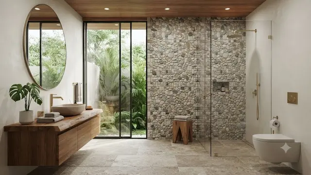 Model Kamar Mandi dengan Batu Alam