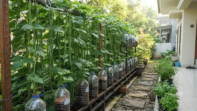 Ide Galon Bekas untuk Menanam Kacang Panjang Vertikal
