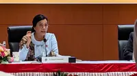 Menteri Keuangan (Menkeu) Sri Mulyani menyampaikan bahwa Anggaran Kesehatan tahun 2026 dialokasikan sebesar Rp244 triliun dalam Konferensi Pers RAPBN dan Nota Keuangan Tahun Anggaran 2026 di Jakarta, Jumat (15/8/2025). Foto: Liputan6.com/Ade Nasihudin.