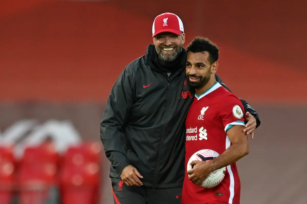 Winger Liverpool, Mohamed Salah dan Jurgen Klopp.