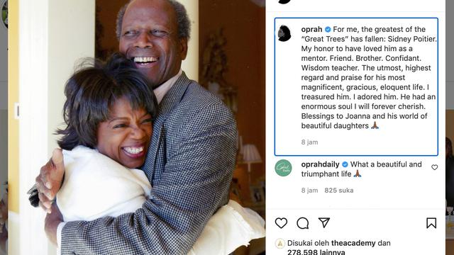 Unggahan Oprah Winfrey soal Sidney Poitier meninggal. (Foto: Instagram @oprah)