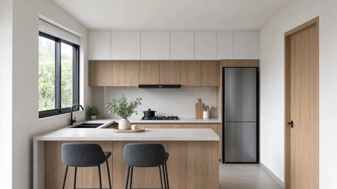 Desain Dapur Minimalis 3x2 Tetap Lega dengan Meja Makan Mini
