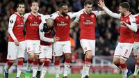 Arsenal menang 4-1 atas CSKA Moscow pada laga leg pertama perempat final Liga Europa, di Stadion Emirates, Kamis (5/4/2018) waktu setempat. (AP Photo/Tim Ireland)