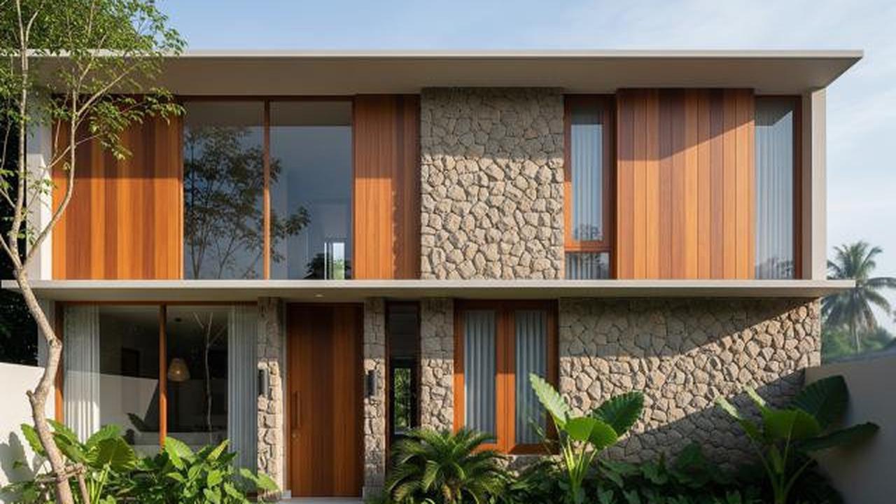 7 Model Rumah Minimalis Batu Alam Tampak Depan dengan Nuansa Natural dan Hangat