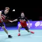 Kevin Sanjaya Sukamuljo  /Marcus Fernaldi Gideon meraih tiket final Kejuaraan Bulutangkis Asia 2019, setelah mengalahkan Takeshi Kamura/Keigo Sonoda 15-21, 21-17, 21-15 di Wuhan Sports Center, Sabtu (27/4/2019). (dok. PBSI)