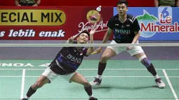 Muhammad Shohibul Fikri/Bagas Maulana kalah dengan 16-21, 21-15 dan 21-23. (Liputan6.com/Herman Zakharia)