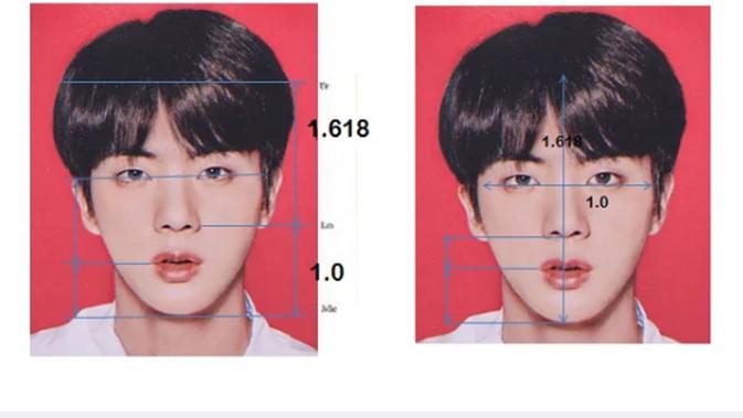 Perhitungan rasio wajah Jin `BTS` (KoreaBoo)