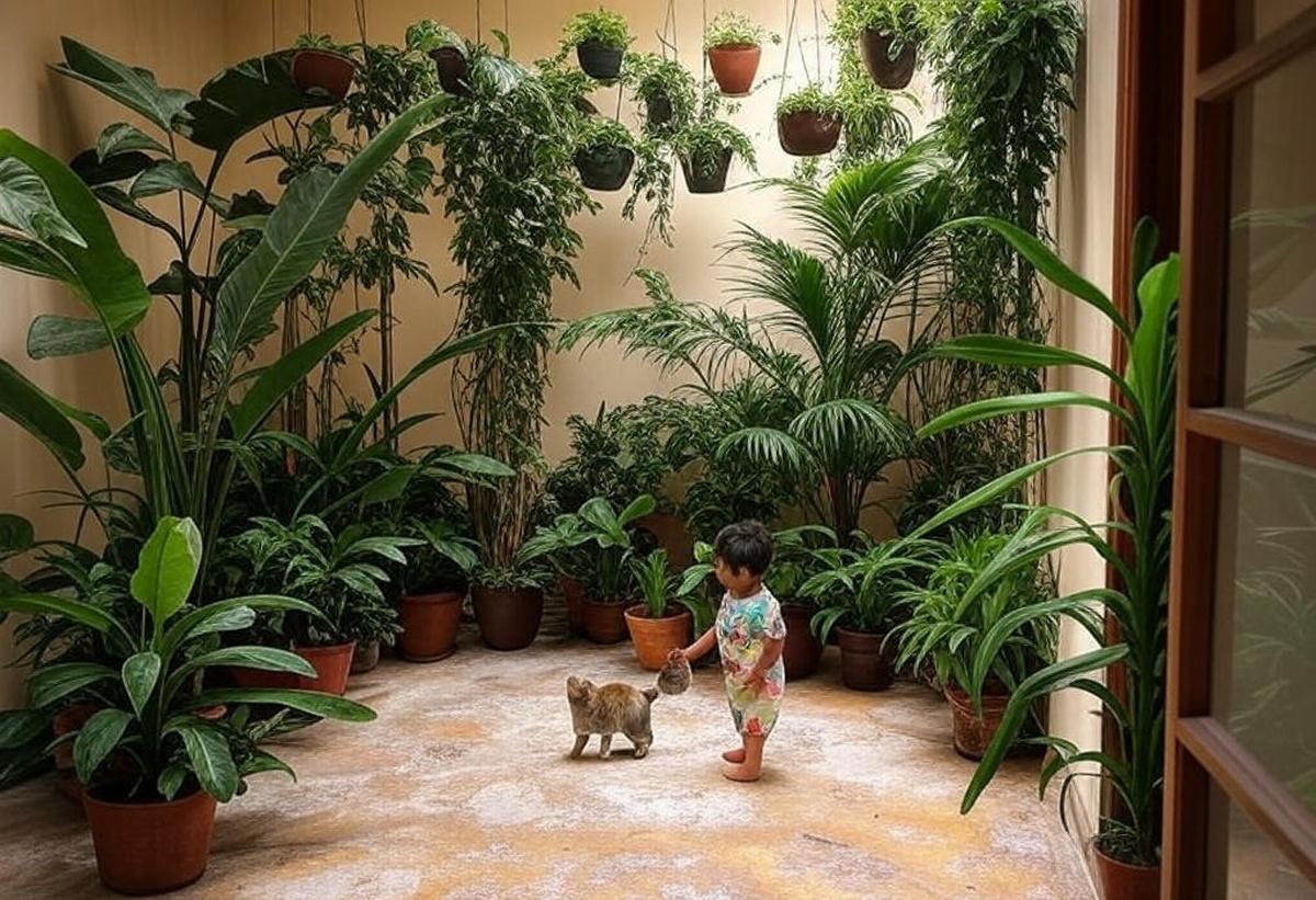 Taman dalam rumah yang ramah untuk anak kecil dan hewan peliharaan