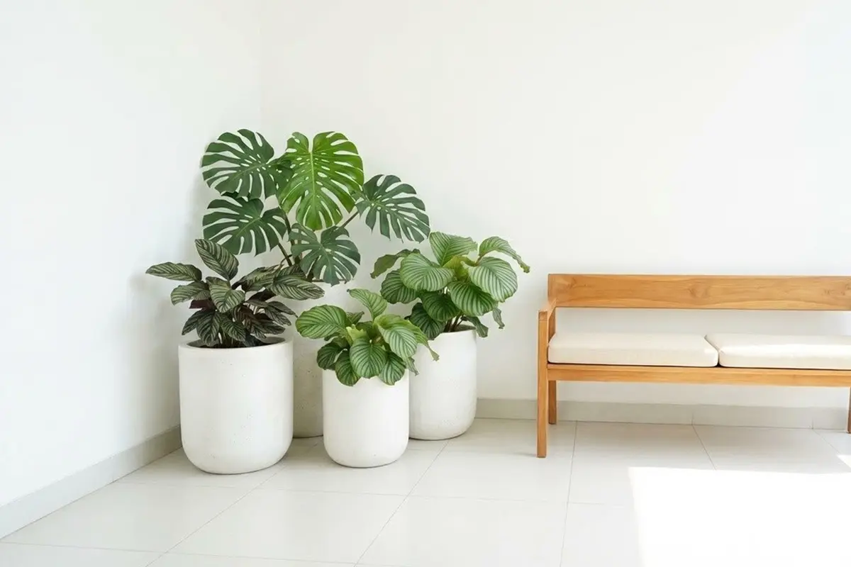 Model Teras Minimalis Modern dengan Tanaman Pot Monokrom