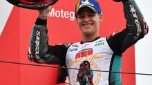 Pembalap Petronas Yamaha SRT, Fabio Quartararo, berhasil meraih status rookie terbaik MotoGP 2019 setelah finis kedua di MotoGP Jepang yang berlangsung di Sirkuit Twin Ring Motegi, Minggu (20/10/2019). (AFP/Toshifumi Kitamura)