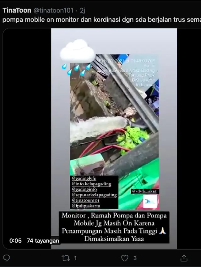 Meski Tidak Ikut Tergenang, Tina Toon Tetap Siaga Banjir