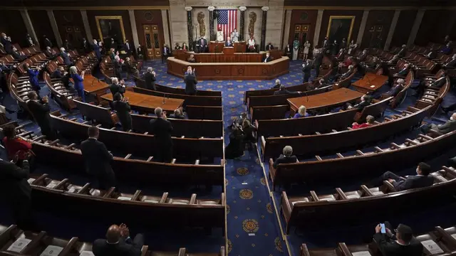 Pidato perdana Presiden AS Joe Biden di Capitol Hill, Rabu malam (28/4) waktu setempat.