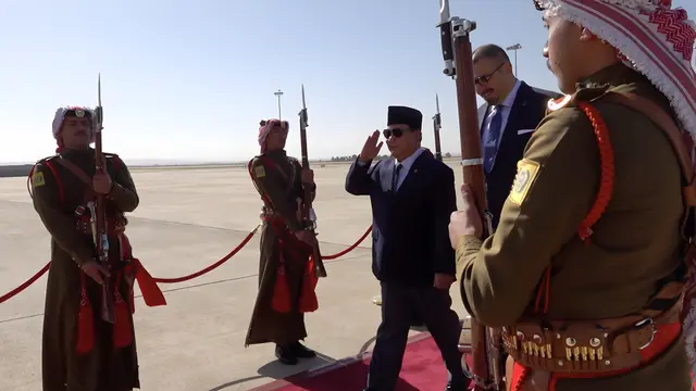 Menteri Pertahanan Prabowo Subianto disambutan oleh sejumlah pejabat tinggi Kerajaan Yordania, Senin (10/6/2024).