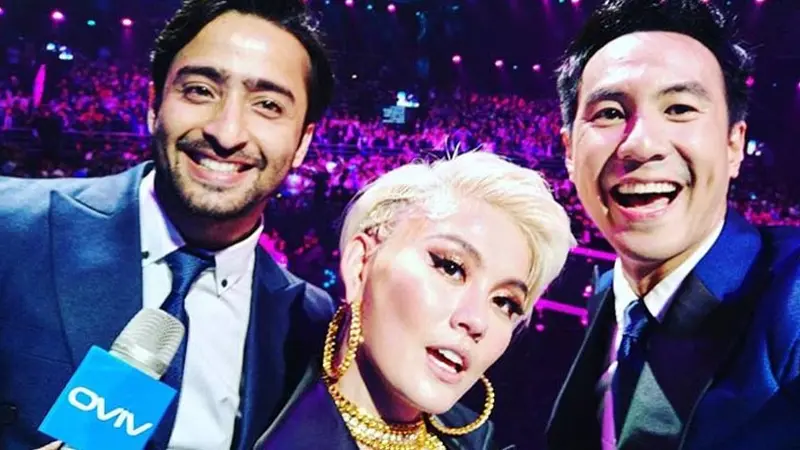 Daniel Mananta bersama Agnez Mo dan Shaheer Sheikh