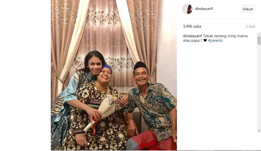 Dinda Syarif bersama kedua orangtuanya (Foto: Instagram)