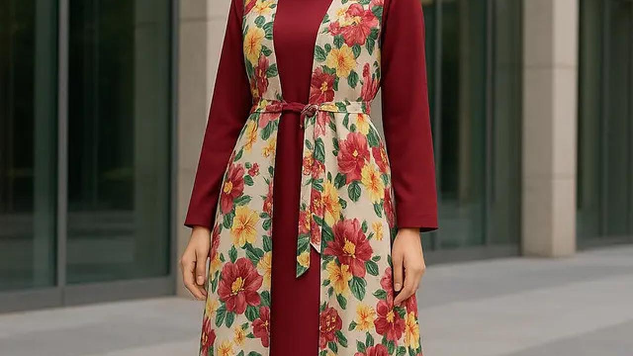 7 Model Gamis dengan Outer Motif Bunga