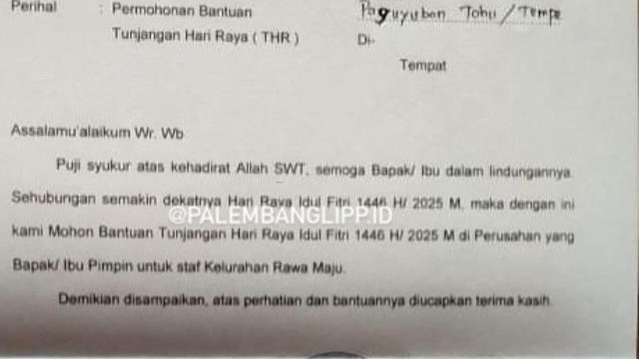Viral! Lurah di Banyuasin Kirim Surat Minta THR ke Pengusaha Tahu