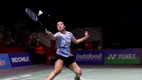 Aksi tunggal putri Indonesia, Gregoria Mariska Tunjung, pada 16 besar Indonesia Open 2024 di Istora, Senayan, Jakarta, Kamis (6/6/2024). (Bola.com/PBSI)