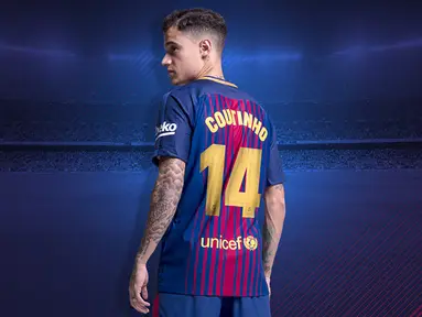Philippe Coutinho akhirya menggunakan jersey bernomor 14 yang ditinggalkan Javier Mascherano di Barcelona. Coutinho menjadi pemain Brasil pertama yang menggunakan nomor tersebut. (Bola.com/photo fcbarcelona)