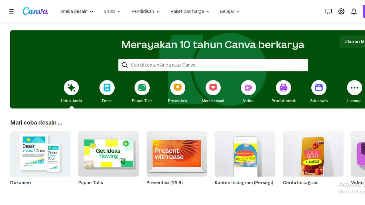 Tampilan Canva Aplikasi Desain