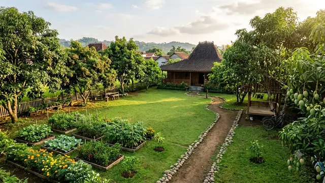 Kebun dengan Pohon Buah Mengelilingi Halaman