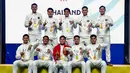 Raut wajah bahagia Tim Bulutangkis Putra Indonesia di podium usai memastikan meraih medali emas di SEA Games Thailand 2025 di Gymnasium 4, Thammasat University Rangsit Campus, Pathum Thani, Rabu (10/12/2025). (Dok. PBSI)