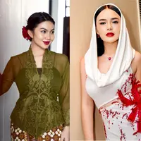 Sapuan lipstik dark red melengkapi penampilan Ariel Tatum yang tampil dalam balutan kebaya encim hijau. [@arieltatum]