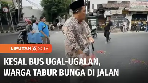 VIDEO: Buntut Bus Ugal-Ugalan Tewaskan Pemotor, Warga Kediri Sweeping dan Tabur Bunga di Jalan