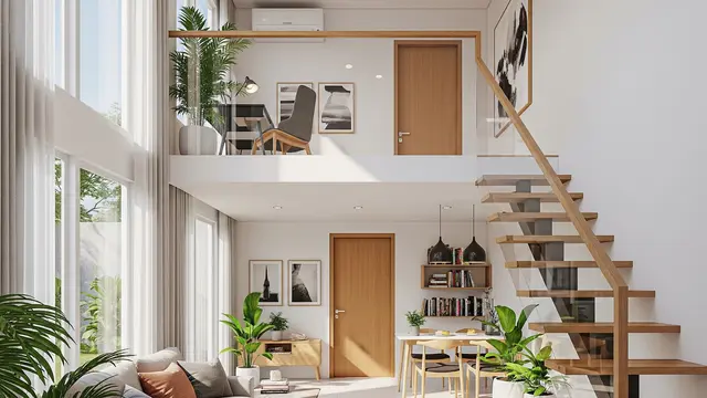 Balkon Dalam Ruangan dengan Partisi Kaca