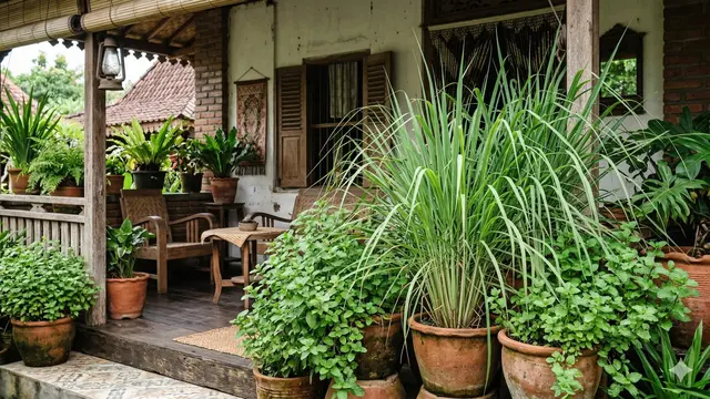 Kombinasi Tanaman Herbal Anti Nyamuk di Teras (Foto: Gemini AI)