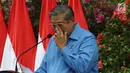 Ketua Umum Partai Demokrat Susilo Bambang Yudhoyono memberikan pidato saat perayaan HUT Partai Demokrat ke-16 di Cikeas, Jawa Barat, Sabtu (9/9). (Liputan6.com/Angga Yuniar)