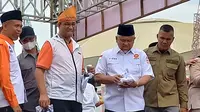Anies Baswedan di acara PKS Menyapa Bersama Anies Baswedan di Lapangan Astaka, Jalan Williem Iskandar, Kabupaten Deli Serdang, Sumatera Utara (Sumut), Minggu (3/9/2023).