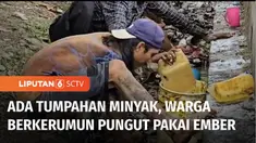 Tumpahan minyak mentah di ruas jalan Kawasan Berikat Nusantara, Marunda, Cilincing, Jakarta Utara, diserbu warga. Bahkan minyak yang mengalir di saluran air juga jadi incaran warga.