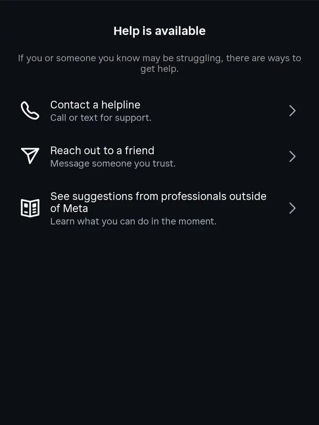 Tampilan Pesan Darurat di Instagram