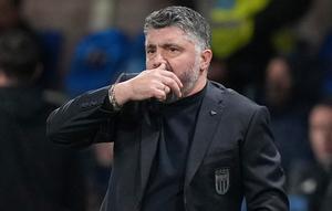 Pelatih Timnas Italia, Gennaro Gattuso, bereaksi dalam pertandingan play-off kualifikasi Piala Dunia melawan Irlandia Utara di Bergamo, Italia, Jumat (27/3/2026) dini hari WIB. (AP Photo/Antonio Calanni)