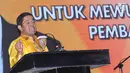 Plt Ketum DPP Partai Golkar, Idrus Marham saat memberi sambutan pembuka Mukernas Kosgoro 1957 di Jakarta, Selasa (12/12). Dalam sambutannya, Idrus meminta peserta Mukernas Kosgoro 1957 mendoakan Setya Novanto. (Liputan6.com/Helmi Fithriansyah)