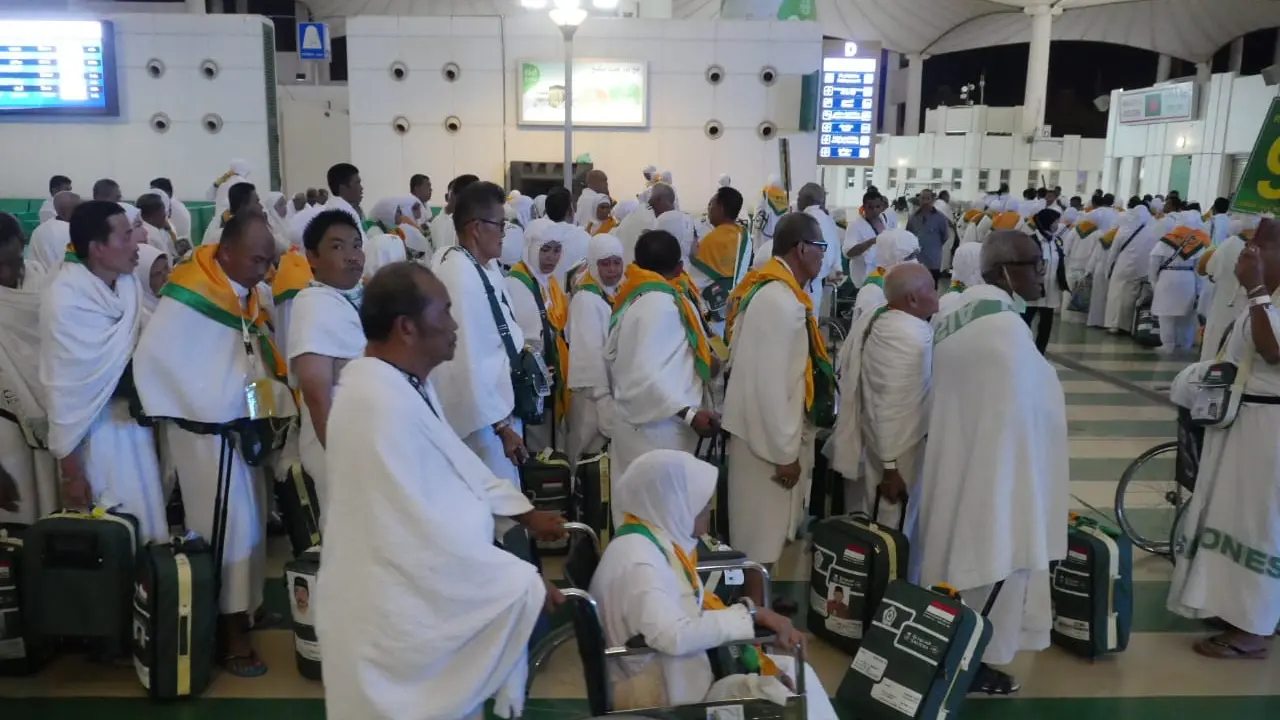 Jemaah haji Indonesia saat tiba di Bandara King Abdul Aziz, Jeddah. Darmawan/MCH