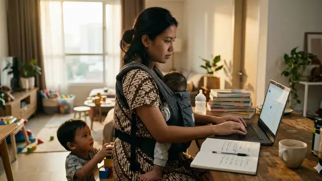 Tips Jadi Ibu Muda Multitasking agar Tidak Mudah Burnout (Foto: Gemini AI)