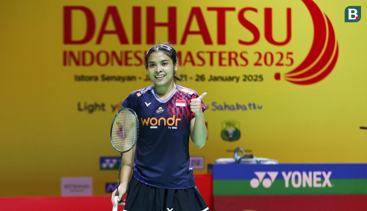 Tunggal putri Indonesia, Gregoria Mariska, melangkah ke perempat final Indonesia Masters 2025. (Bola.com/Abdul Aziz)