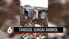 Diguyur hujan serta derasnya aliran air dari hulu membuat tembok penahan atau kirmir sungai Cibeunying Kolot, Bandung, jebol. Akibatnya empat rumah warga ambruk sedalam 3 meter.