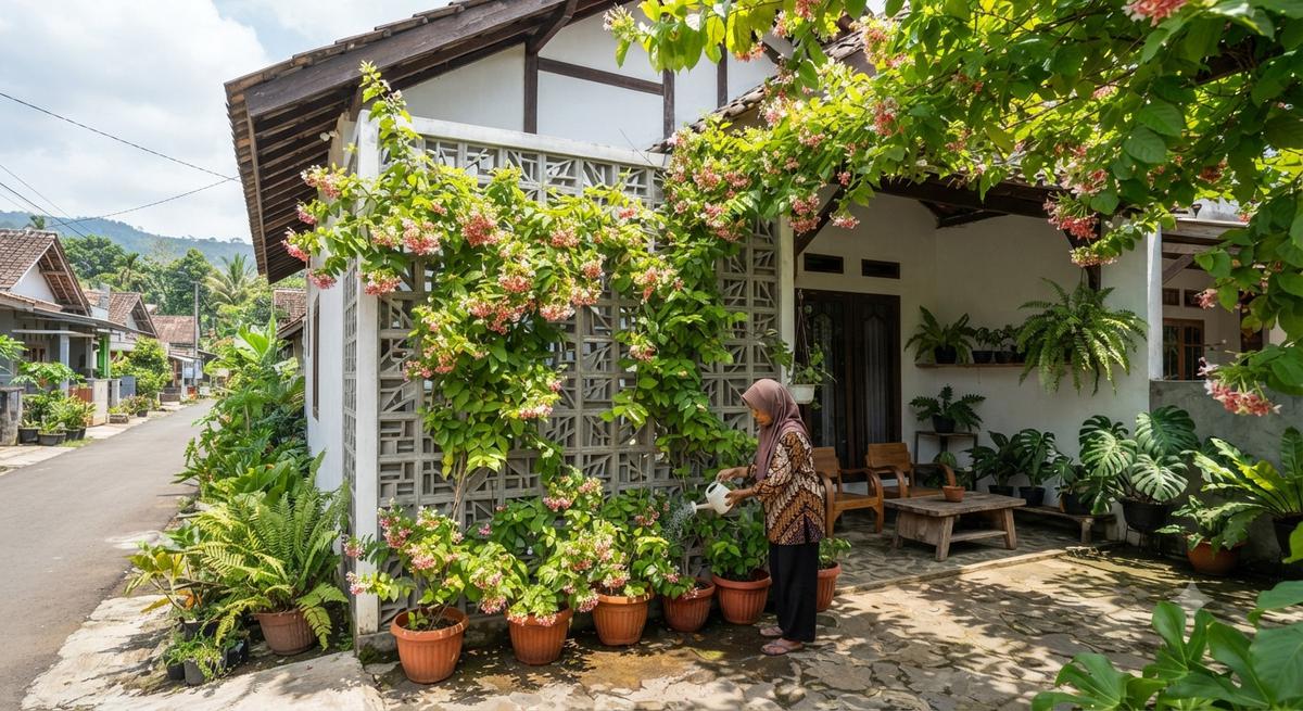 Inspirasi Teras Rumah dengan Roster dan Tanaman Rambat, Bikin Hunian Sejuk dan Estetik Model Minimalis dengan Tanaman Melati Belanda