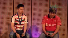 Kevin Sanjaya bersama pelatih Herry Iman pada acara penghargaan dari Djarum Foundation atas prestasi gemilang bersama Marcus Gideon pada ajang All England 2018 di Galeri Indonesia Kaya, Grand Indonesia, Jakarta (28/3/2018). (Bola.com/Nick Hanoatubun)