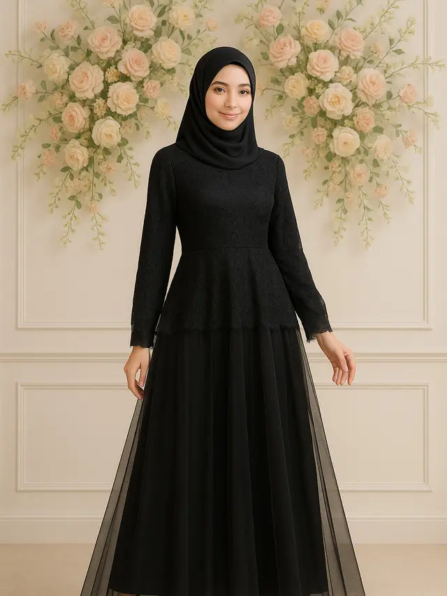 Model Gamis Hitam Syar’i Kekinian