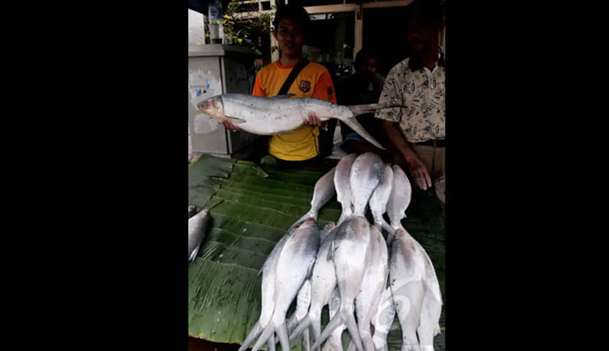 Pedagang menawarkan ikan bandeng di pasar kawasan Rawa Belong, Jakarta, Rabu (18/2). Bagi kalangan Tionghoa, pindang bandeng Imlek adalah perlambang kemakmuran yang berlimpah. (Liputan6.com/Johan Tallo)